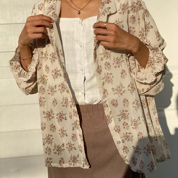 Floral blouse chiffon shirt top long sleeve womens - Picture 10 of 13